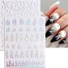 SILPECWEE 14 Sheets Aurora Nail Stickers Laser Silver Nail Art Stickers Decals Holographic Heart Star Butterfly Flower Self Adhesive Nail Designs Stickers 3D Nail Decoration for Nail Art