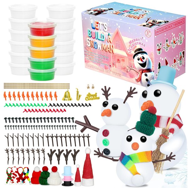 Mhtdet 17 Pack Christmas Stocking Stuffers for Kids,Christmas Crafts for Kids,Modeling Clay DIY Build a Snowman Kit Bulk Christmas Gifts Activities