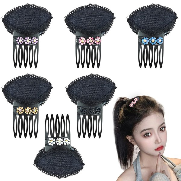 6 PACK hair bump clip for volume Rhinestone Flower Hair Bumps for Volume Insert Front Hair Base Comb Bun Volume Hair Bump Up Head Cushion Invisible Fluffy Hair Pad