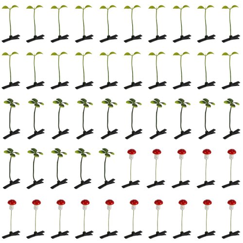 50pcs, Bean Sprout Hair Clips, Four-Leave Clover, Mushroom, Funny Plant Hair Clips, Cute Headwear, Hair Accessories for Kids, Girls, Women, Home School Party Supplies