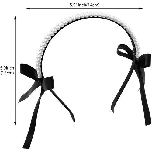 Aswewamt 4 Pcs Black Pearl Bowknot Headbands Vintage Knotted Hair Hoop French Fancy Bow Cosplay Lace Headband Costume Accessories for Women Girls