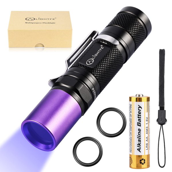 LIGHTFE Black Light UV Flashlight 365nm Blacklight UV301D with LG LED Source,Black Filter Lens, Max.3000mW high Power for Resin Glue Curing Light, Rocks and Mineral Glowing,A/C Leak Detector