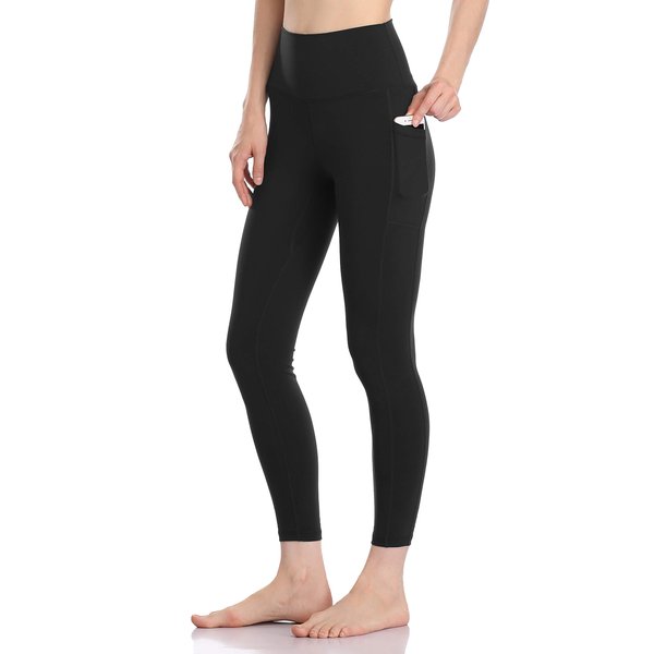 Colorfulkoala Women's High Waisted Tummy Control Workout Leggings 7/8 Length Yoga Pants with Pockets (M, Black)