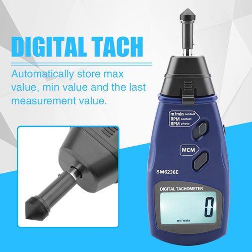 KooingTech Digital Tachometer DT6236E RPM Meter with Large Display, RPM Meter for Small Engines, 2.5 to 99999 RPM Chainsaw RPM Tachometer 5 Digits Tach LCD Rotation Gauge Meter 96 Data Logging