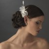 Rhinestone Floral Galore Feather Accent Wedding Bridal Hair Comb Clip Brooch - Ivory