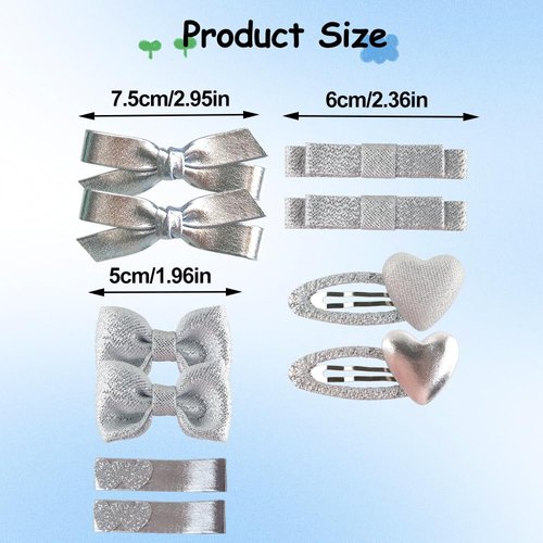 5 Pairs Silver Bow Cute Hair Clips Heart Bow Heart Hair Clip Cloth Leather Heart Hair Barrettes Bow Barrettes Hair Bow Clips Barrette Hair Bow Clip Hair Bows for Women Girls Bow Heart Hair Accessories