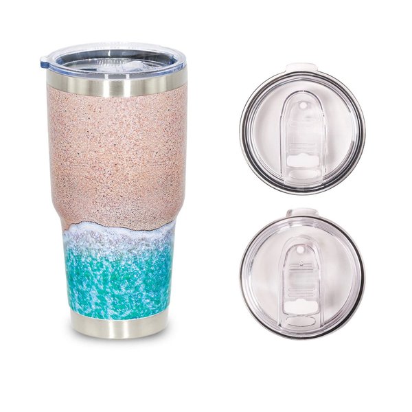 JIU HONG CHAO 30 OZ Beach Tumblers with Lid Beach Lover Tropical Ocean Gifts Travel Coffee Mug Blue Summer Insulated Drinking Cups Beach Themed Gifts for Women Adult(Beach)
