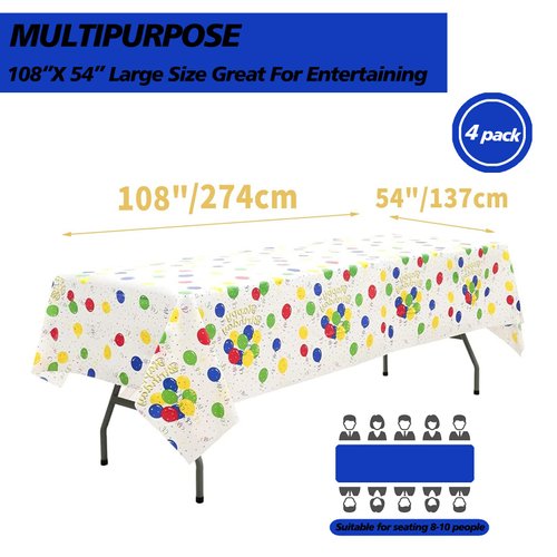 Rainbow Table Cloth 4 Pack Birthday Table Decorations Disposable Plastic Table Cloth Party Table Cover Colorful Tablecloth for Baby Shower Birthday Party Decorations 54" X 108" (Rainbow 4 Pack)