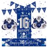 16th Birthday Decorations for Boys Girls, Happy 16th Birthday Banner Blue and Silver 16th Birthday Balloons Happy Birthday Backdrop Door Banner Confetti Balloons 16 Year Old Party Supplies