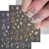 SPLOCUDU 12 Sheets Star Nail Stickers for Nail Art 3D Self-Adhesive Nail Art Stickers Gold Silver Sun Moon Heart Nail Art Design Decoration Accessories for Women