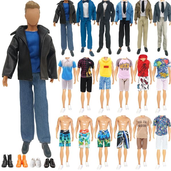 16 PCS Doll Clothes and Accessories 1 Jacket Set 1 Suit 2 Short Tops and Pants 2 Swimming Pants 4 Pair of Shoes in Random for 12 Inch Boy Dolls Birthday for Kids