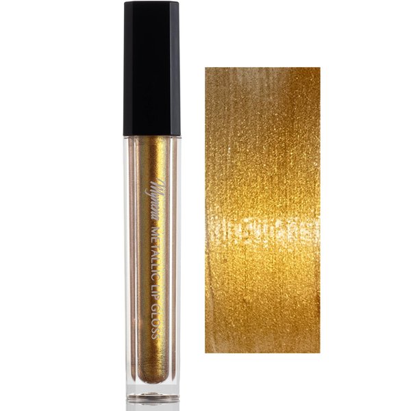 Mynena Yellow Gold Metallic Shimmer Lip Gloss and Top Coat Non-Drying Non-Sticky Paraben-Free Talc-Free Gluten-Free Makeup | Sunny