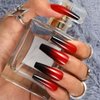 Outyua Halloween Red Black Press on Nails Ombre Coffin Fake Nails Long False nails with Designs Acrylic Witch Ghost Nails for Women and Girls 24Pcs (Red & Black)