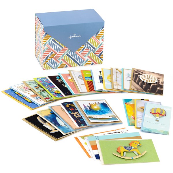 Hallmark Pack of 24 Handmade Assorted Boxed Greeting Cards, Herringbone Pattern Cards for Birthday , Baby Shower , Wedding , Thank You, Sympathy Card, Thinking of You Cards,