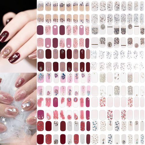 NAILDOKI Nail Stickers 12 Sheets x 16 Pieces Full Wraps Nail Polish Strips, Self-Adhesive Gel Nail Art Decals for Women Girls