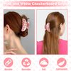 Checkered Hair Claw Clips for Women Cute Claw Clip Pack, Checkered Hair Clips for Girls Medium Size Hair Claws for Thick Hair Checkered Claw Clips No-Slip Grip Aesthetic Hair Accessories (Pink-white)