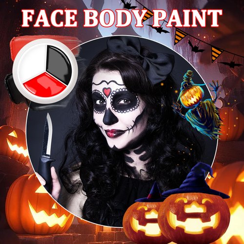 White Black Red Face Body Paint,Blendable Halloween Face Body Paint Clown Special Effects Makeup Kit,Highly Pigmented Washable Cream Body Painting for Halloween Clown Cosplay Theme Parties Costume