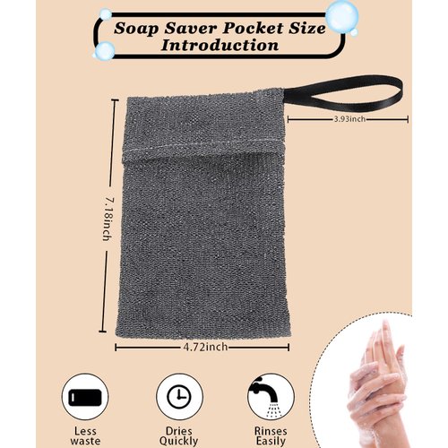 6 Pack Soap Saver Pocket - Travel Exfoliating Body Scrubber Soap Pouch,Bar Soap Holder for Women and Men,Body Exfoliating Scrubber Rough Sponge for Shower and Bath - Grey