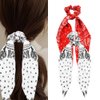 White Bandana Knotted Bow Hair Scarf Scrunchies for Girls Ribbon Bow Hair Ties Paisley Bow Scrunchies with Long Ribbons Red Bowknot Hair Ropes Elastic Bands Ponytail Holders Accessories for Women 2PCS