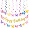 Butterfly Party Decorations, Butterfly Hanging Swirls and Birthday Banner, Butterfly Garland for Baby Girl Birthday Party Supplies