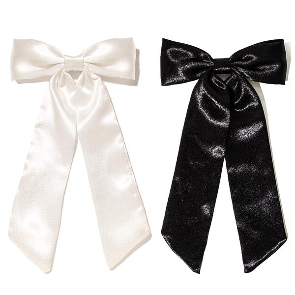 2PCS Silky Satin Bows Hair Clips with Long Tail, Hair Ribbon Bows Alligator Clips Hair Accessories for Women Girls