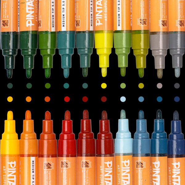 PINTAR | 20 PACK | Earth Tone Paint Markers Medium Tip | Rock Painting, Wood, Glass, Leather, Shoes | Acrylic Paint Pens | 20 PACK, 5.0 mm