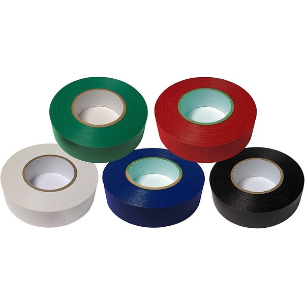 Electriduct Vinyl Electrical Tape - 3/4 in x 60 ft (20 yards) - Commercial Colors: Black, Blue, Green, Red, White - 5 Rolls