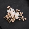 Teyglen Flower Wedding Bride Hair Comb Floral White Flower Headpiece Bridal Champagne Crystal Beads Hair Side Comb Hair Accessories for Women Flower Girl Wedding Prom
