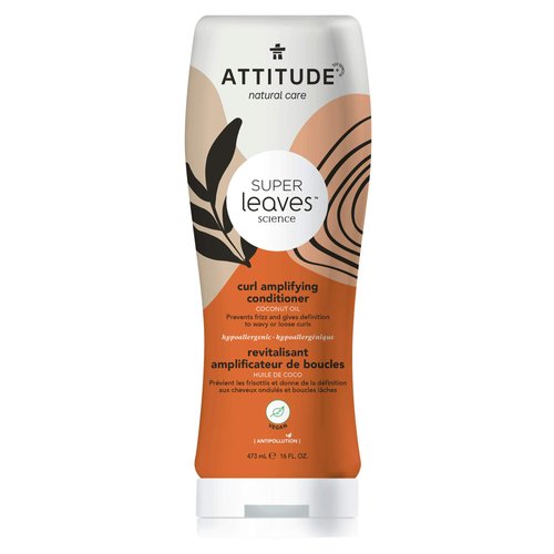 ATTITUDE Curl Amplifying Conditioner for Wavy and Curly Hair, Dermatologically Tested, Plant- and Mineral-Based, Vegan, Coconut Oil, 16 Fl Oz