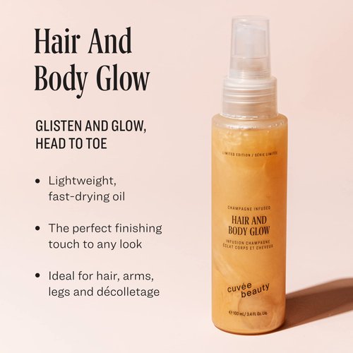CUVÉE BEAUTY Cuvee Hair and Body Glow - 3 fl oz - Hydrates Hair & Skin with Light Shimmer, Tames Frizz + Adds Shine - Champagne-Infused Formula with Resveratrol & Ceramides - Color Safe