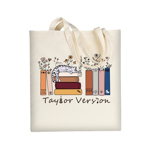 AUSVKAI Cute Canvas Tote Bag Aesthetic For Women Book School Book Grocery Bag Cotton Cloth Beach Totes Gift For Kids Girl-Cat