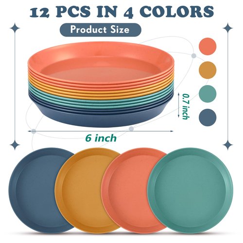 Gerrii 12 Pieces Whisker Fatigue Relief Cat Bowl 6 Inch Shallow Cat Food Dish Cat Wet Feeding Bowls Wide and Small Pet Plate for Kittens and Short Legged Cat, Wheat Straw (Vintage Colors,Round)