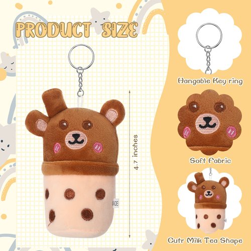 24 Pcs 4.7 Inch Bubble Tea Keychain Bubble Tea Plush Pillow Bubble Teacup Shaped Pillow Milk Stuffed Bubble Tea Plushies with Suction Cup Bubble Tea Party Decor for Backpack Purse Teen Adult, 12 Style