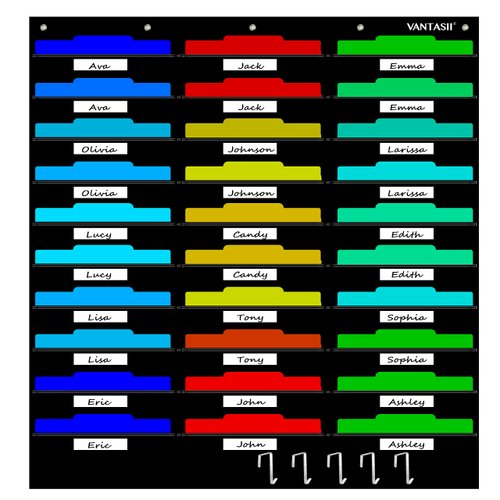 Organization Center Pocket Chart, Wall File Organizer Folder with 30 File Pockets, 30 Dry-Erase Cards Plus 5 Over The Door Hooks and 8 Wall Hooks, 47 X 42 inch