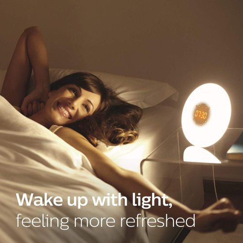 PHILIPS Wake-up Light, Sunrise Simulation, 2 Natural Sounds, FM Radio & Bedside Lamp, HF3505/60