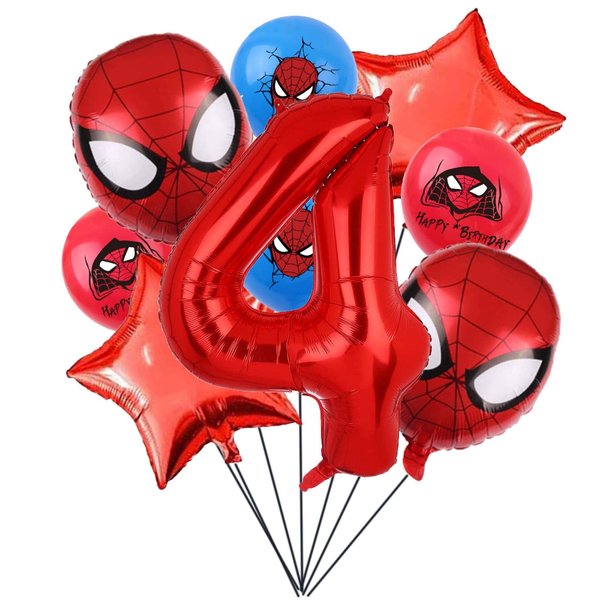 Cartoon Heroes Spider Birthday Decorations, Spider Pattern 4th Birthday Balloons, 32inch number 4 Cartoon Aluminium Balloon, The Spider Birthday Balloons for Kids Birthday Baby Shower Decorations