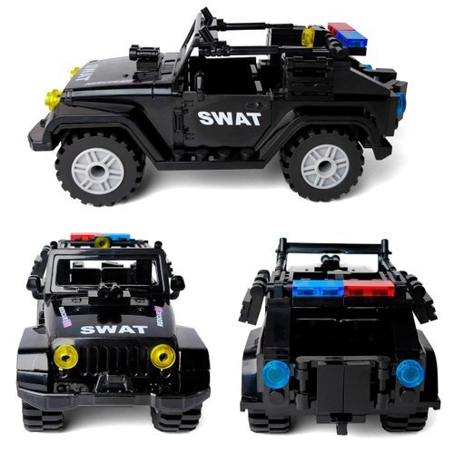 Toysvill SWAT Military Police Building Block Set for Kids | SUV + Soldiers Minifigures (12 PCS) with Weapons and Accessories Gift
