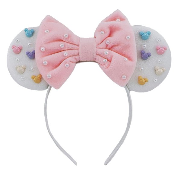 WW-WONDERFULWORLD Mouse Ears Headbands With Cute Mouse Heads and Exquisite Pearls Decoration, Soft Flannel Ears & Bow, for Costume Cosplay Party; TGBF