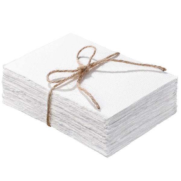 Panelee 100 Pieces Watercolor Paper Handmade 300 GSM Thick White Deckle Edge Blank Paper Cotton Art Paint Watercolor Paper for Wedding Invitations, Letterpress, Greeting Cards (4 x 6 Inch)