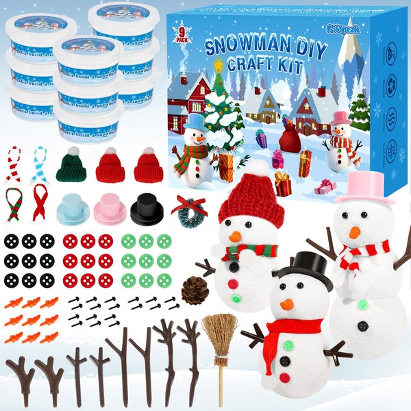 9 Pack DIY Snowman Kit Toys for Kids,Christmas Crafts Gift Toys for Girls,Boys,Build a Snowman Kit Indoor Decorations,Creative Kids Air Dry Modeling Clay,Christmas Gift Stocking Stuffers for Toddler