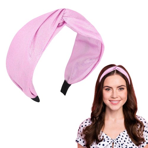 GAFATORY Glitter Bow Headbands for Women Fashion Metallic Pink Knotted Headbands for Womens Wide Glitter Hair Band for Girls Shiny Hair Accessories for Daily
