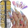 Jremg Summer Nail Charms 3D Nail Steel Studs Summer Metal Nail Art Charms Seashell Starfish Gold Nail Rhinestones Nail Gems Pearls Ocean Theme Designs Nail Supplies for Women Manicure DIY 12 Grids