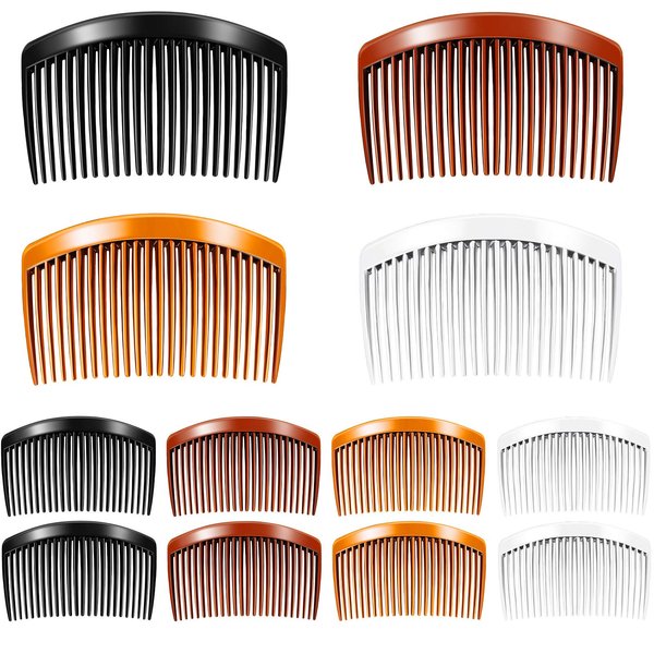 Chuangdi 12 Pieces Plastic Side Hair Twist Comb French Twist Comb Hair Clips with Teeth for Fine Hair Accessories Women Girls, 4 Colors (23 Teeth)