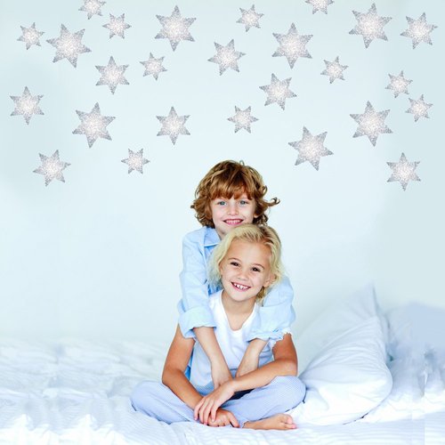 27 Celestial Gray Star Wall Stickers Eco-Friendly Peel and Stick Removable Star Wall Decals
