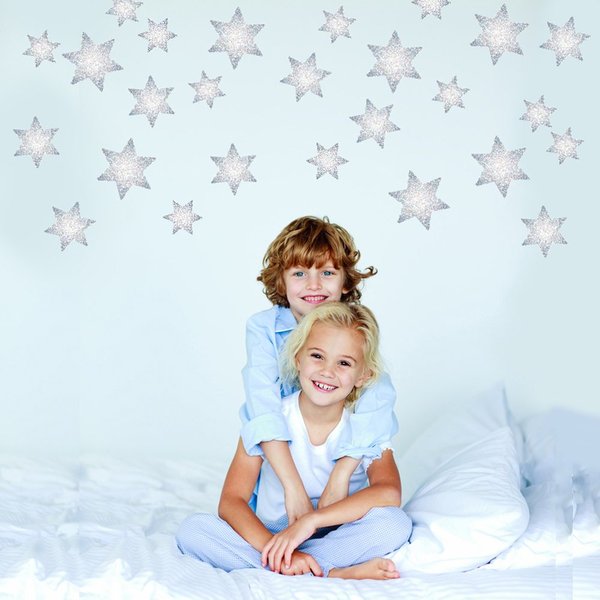 27 Celestial Gray Star Wall Stickers Eco-Friendly Peel and Stick Removable Star Wall Decals