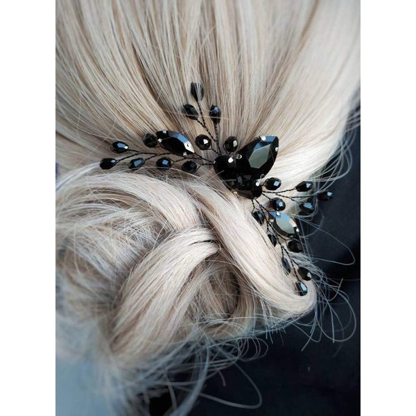 BERYUAN Women Rhinestone Onyx Black Teardrop Small Hair Comb Bridal Wedding Hair Accessory Crystal Gift for Her Party Headpiece