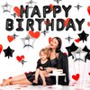 Happy Birthday Banner Balloons Mylar Foil Letter Balloons 3D Silver Star Balloon 3D Black Star Balloon Kids Boys Girl Adults Birthday Party Decorations (27Pcs)