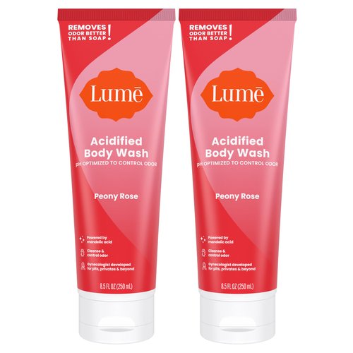 Lume Acidified Body Wash - 24 Hour Odor Control - Removes Odor Better than Soap - Moisturizing Formula - SLS Free, Paraben Free - Safe For Sensitive Skin - 8.5 ounce (Pack of 2) - Peony Rose
