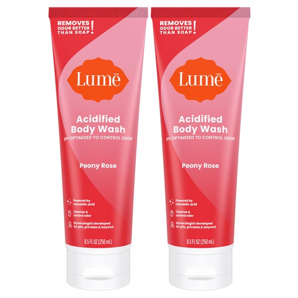 Lume Acidified Body Wash - 24 Hour Odor Control - Removes Odor Better than Soap - Moisturizing Formula - SLS Free, Paraben Free - Safe For Sensitive Skin - 8.5 ounce (Pack of 2) - Peony Rose