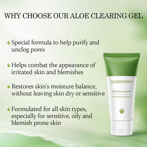 Aloderma Aloe Clearing Gel for Clear Complexion with 90% Organic AloeVera - Moisturizing, Oil Controlling Facial Lotion with Allantoin, Wintergreen Extract - Soothing, Calming Aloe Gel, 6btl x 2.8oz
